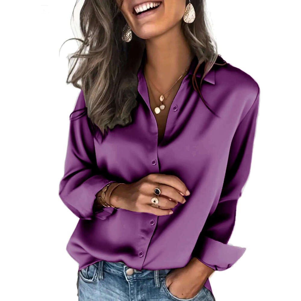 European and American Cross-Border Trade Women's Satin Silk Shirt Long Sleeve Business Casual Top