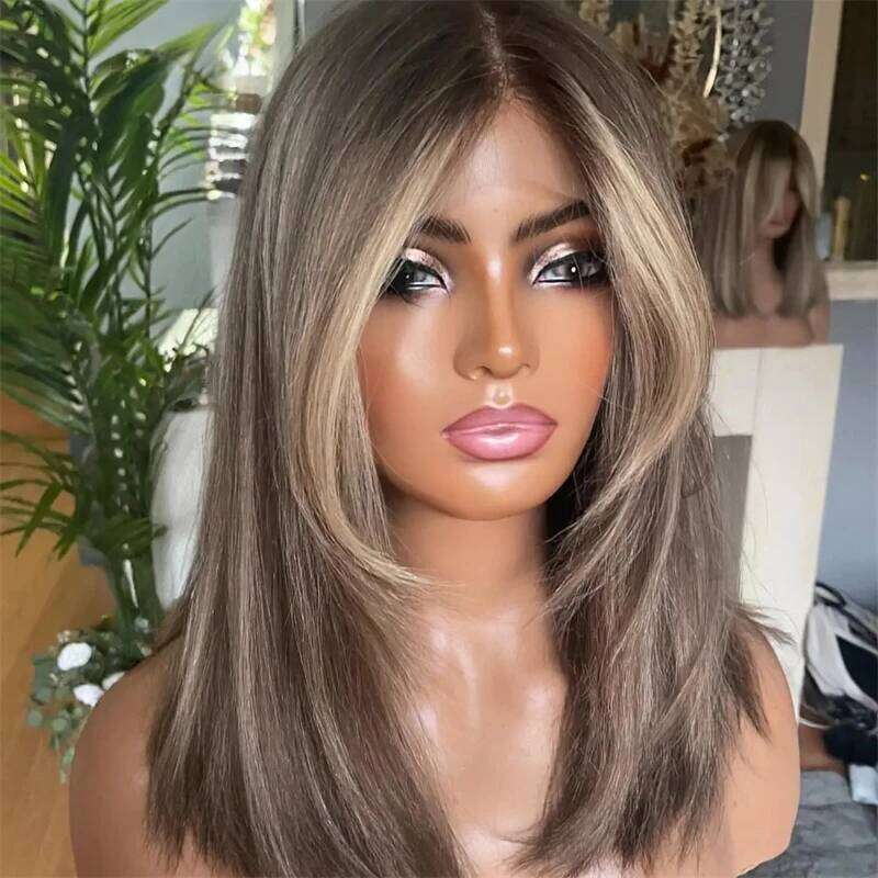Dark Ash Blonde Highlights Color Straight Lace Front Wigs for Women synthetic Futura Fiber Cosplay Daily Wear Party Women"s Wig