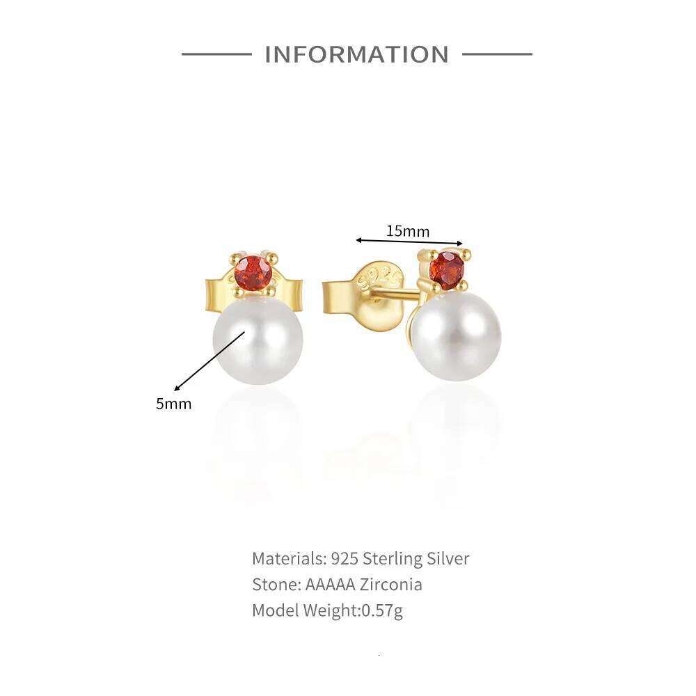 Aide Real 925 Sterling Silver Pearl Stud Earrings Red Zircon Piercing Earring For Women Gold Pendientes Luxury Jewelry Wedding