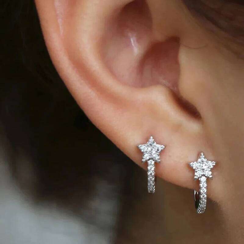 Huitan Chic Stars Hoop Women Dainty Ear Piercing Accessories Daily Wear Fashion Versatile Girls Earrings Hot Jewelry