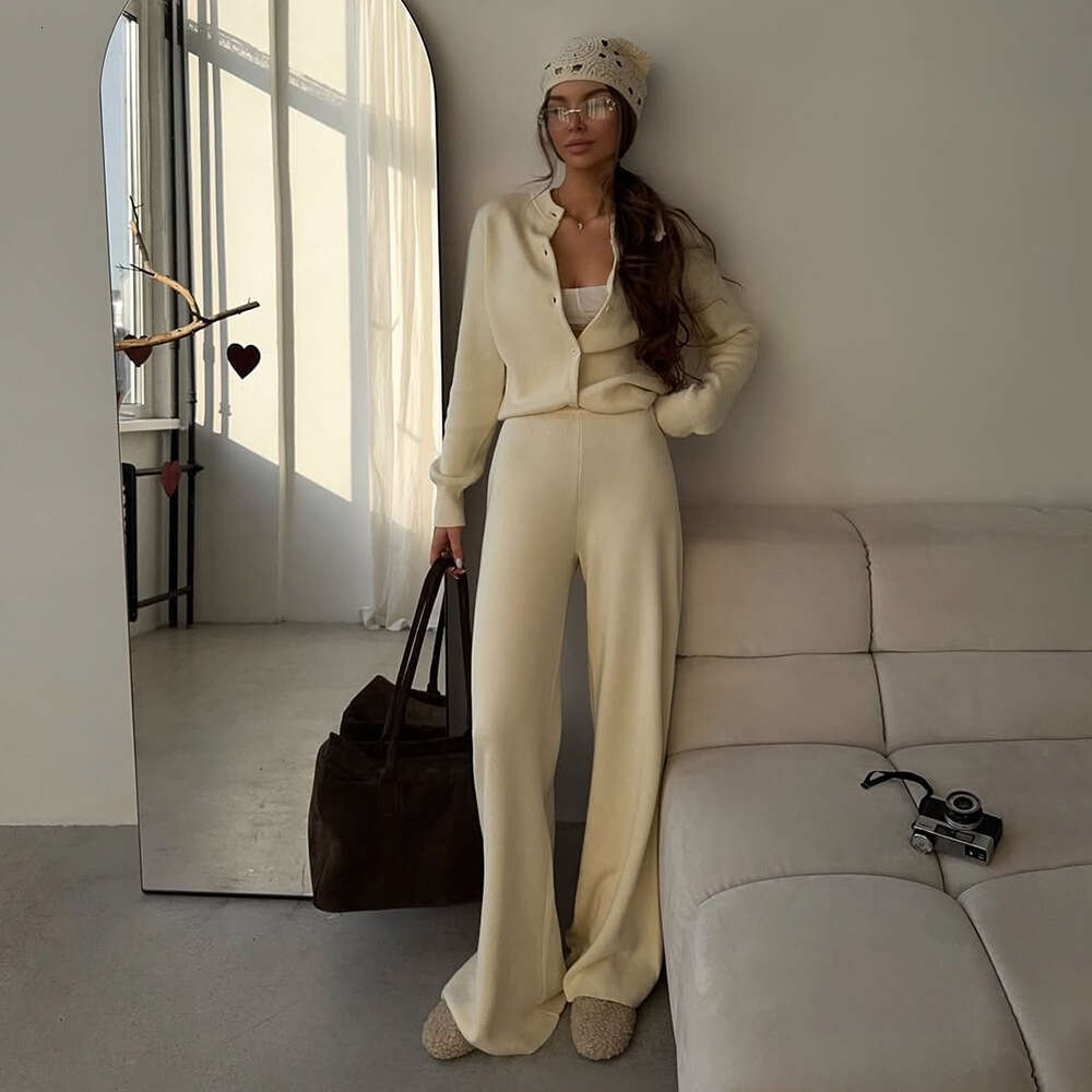 Cardigan Sleeve Long Pants Design Knitted 2026 Spring and Winter New Style casual Solid Color Sweater Suit