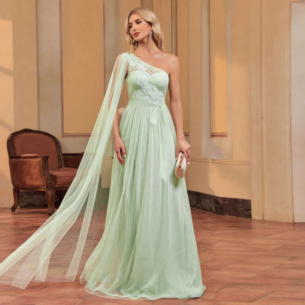 New Style Floor Length Sleeve Appliqu Chiffon Long Dress Mermaid Bridesmaid Banquet Evening Gown Women S Luxury Clothing