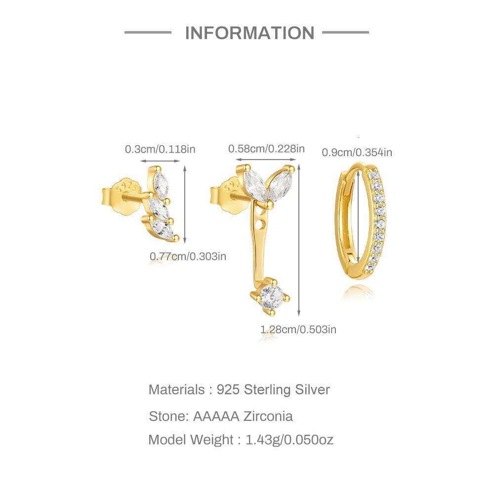 Aide 925 Sterling Silver 3pcs Earrings for Women Classic Zircon Geometric Crystal Layering Stud Earring Daily Jewelry Set