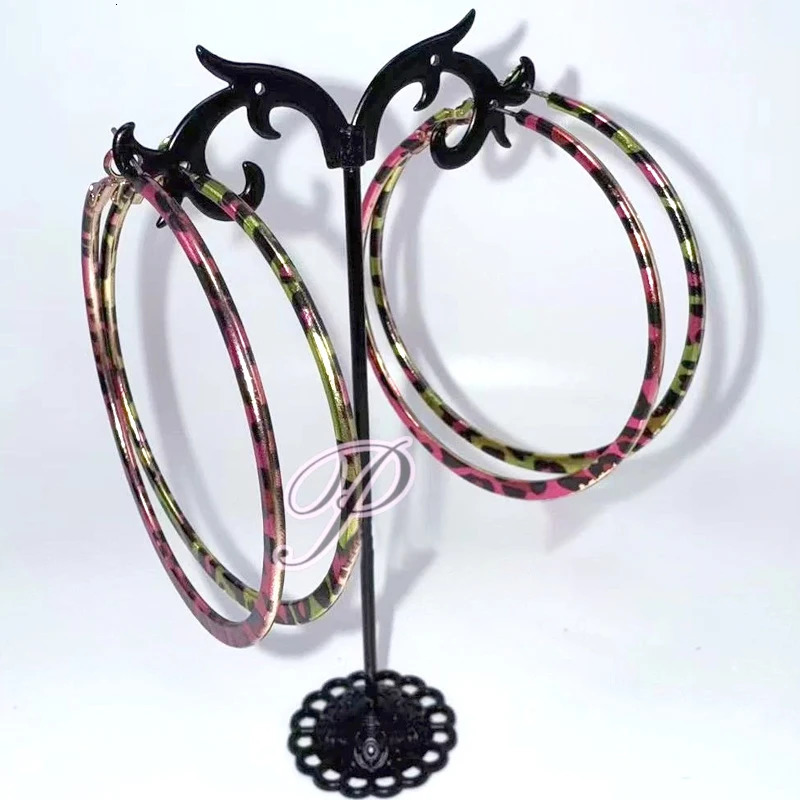 Y2K Jewelry Metal Pink Leopard Print Big Round Earrings for Women Vintage Sexy Earrings Punk Charm Fashion Earrings Accessories 251230