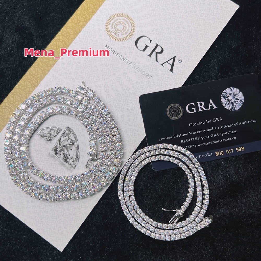 Shining Dazzling Moissanite D VVS Tennis Necklace Bracelet 2mm 3mm 4mm 5mm 65mm 925 Sterling Silver Cuban Chain for Hip Hop Men