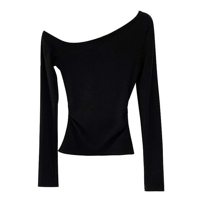 In Stock 2026 Early Spring Asymmetrical Long Sleeve T-Shirt for Women, New Autumn Slim Fit Pure Desire Sexy Inner Top