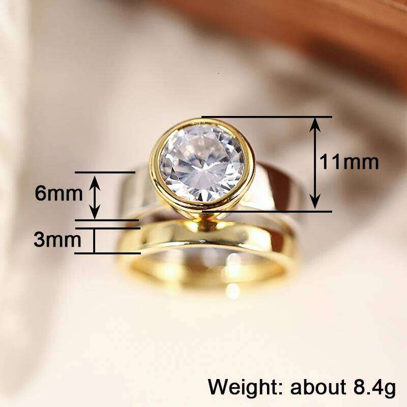 Huitan Two Tone 2Pcs Set for Women AA Cubic Zirconia Wedding Engagement Female Statement Rings Fashion Contracted Jewelry