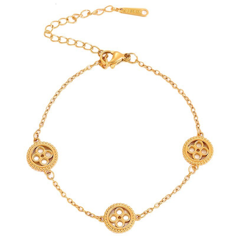Luxury Brand Designer Jewelry Four-Leaf Clover Bracelet High-End Fashion Niche Titanium Steel 18K Gold Plated Bracelet Non-Fading Hollow Four-Leaf Flo