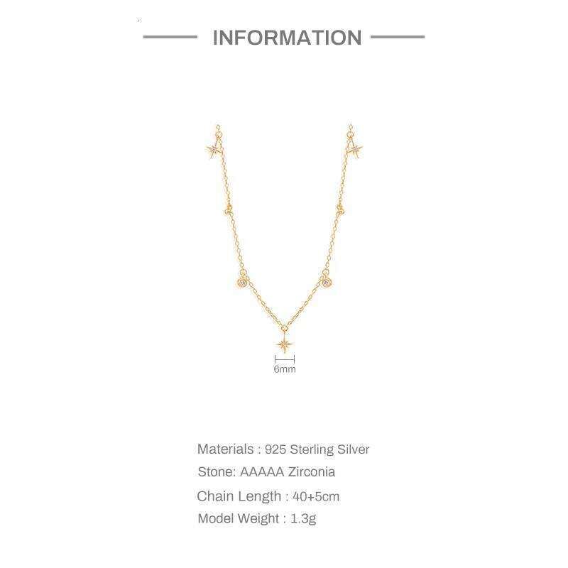 Aide 925 Sterling Silver Zircon Star Charms Necklaces For Women Elegant Luxury 18k Gold Plated Chain Necklace Choker Jewelry