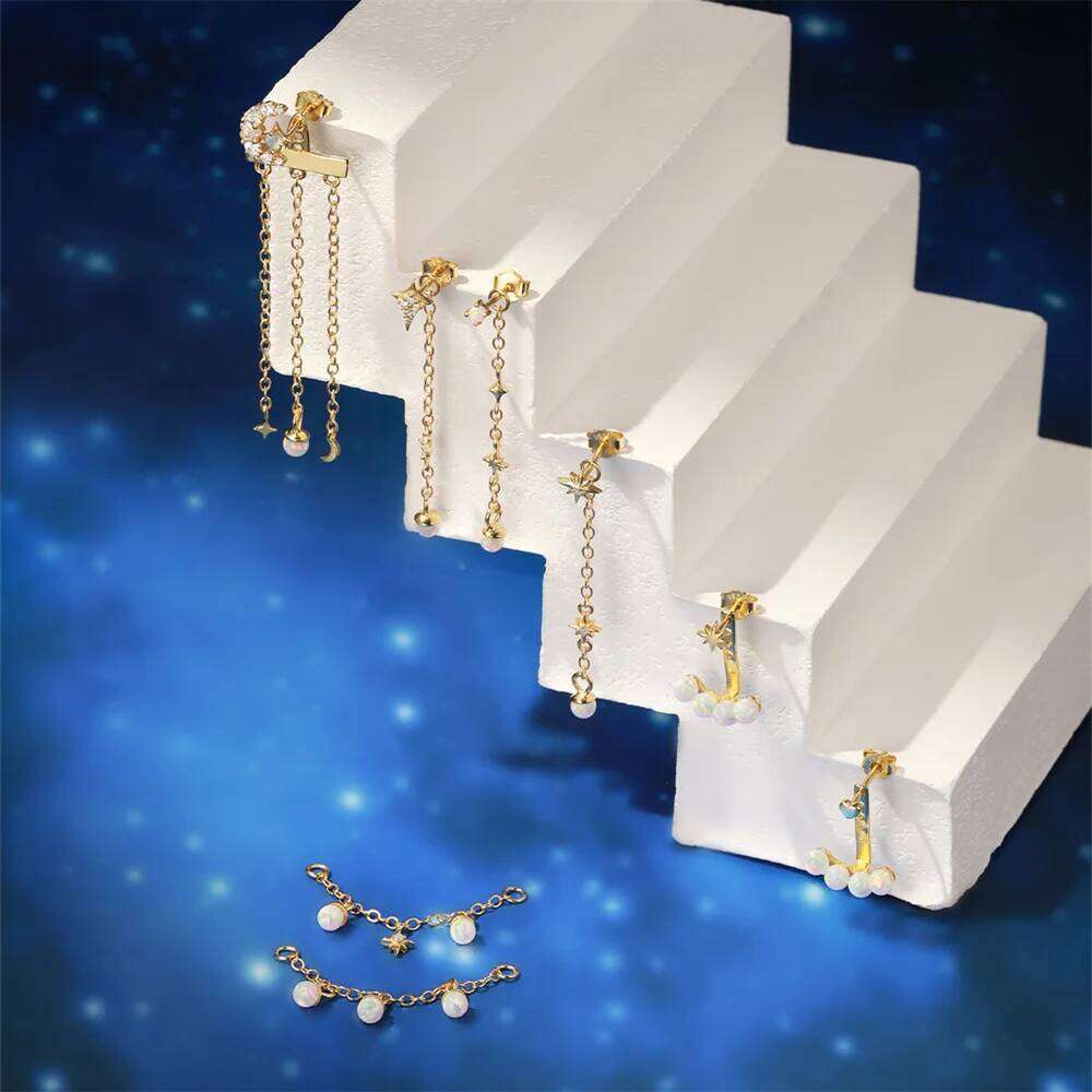 Aide 1piece 925 Sterling Silver Opal Pendant Tassel Earrings For Women Exquisite Charms Drangle Hanging Earring Bride Gift Jewel