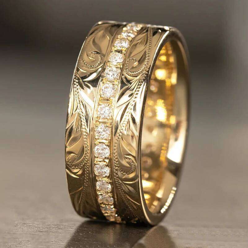Huitan Aesthetic Carved Pattern Wedding Band Women Silver Color/Gold Color Luxury Trendy Female Rings for Party Jewelry