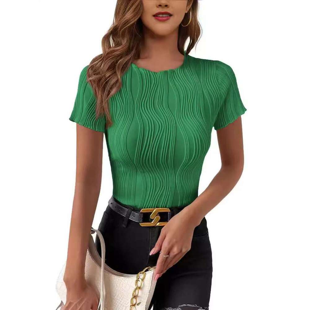 In Stock New 2026 Summer OL Style Patchwork Pullover Round Neck Slim Fit Women's T-Shirt Wholesale Agent