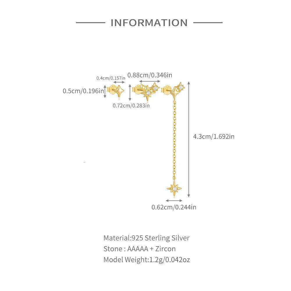 Aide 925 Sterling Silver Individuality Candy Zircon Stud Earrings For Women Fashion Star Chain Ear Studs Set Jewelry pendientes