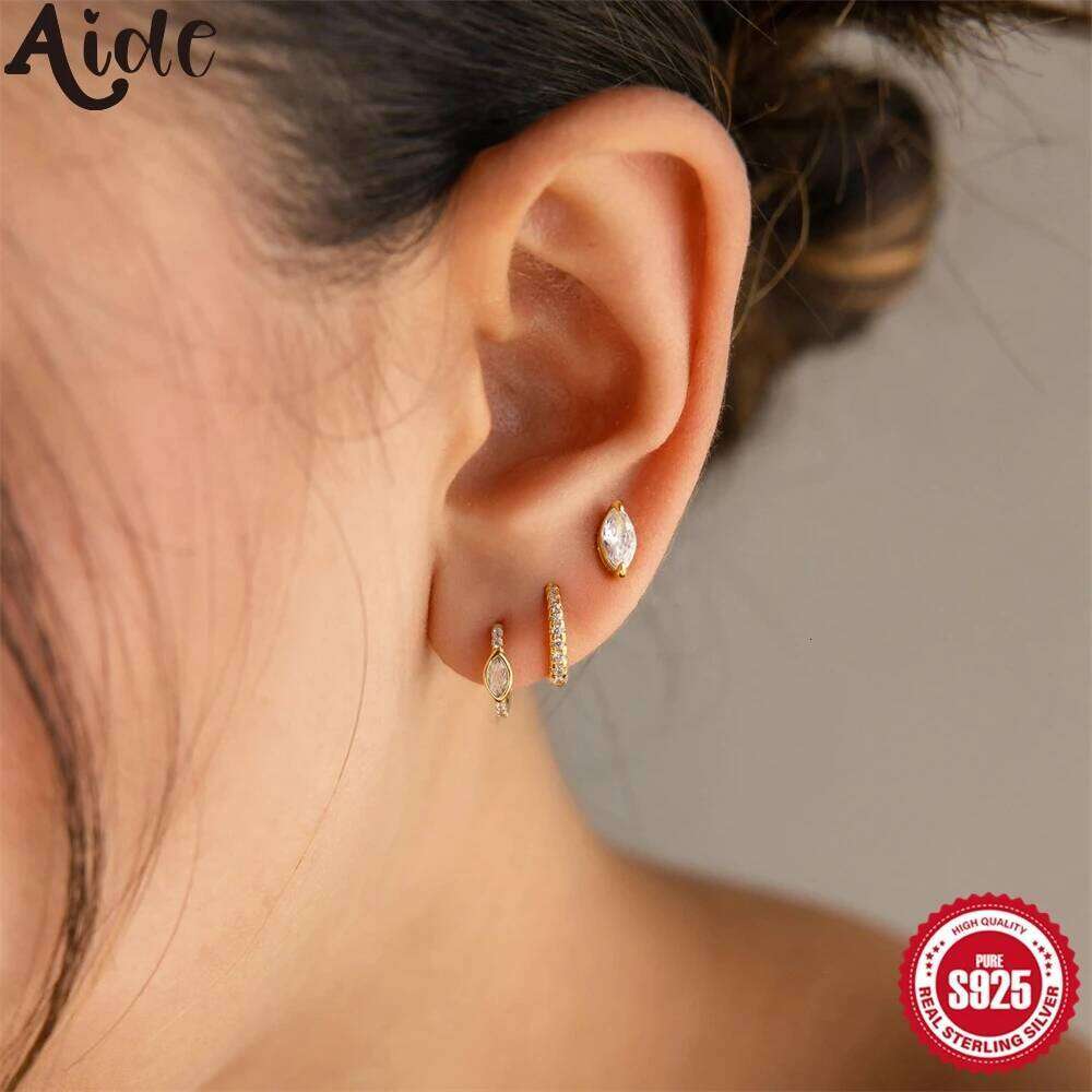 Aide 925 Sterling Silver 3pcs Earrings for Women Classic Zircon Geometric Crystal Layering Stud Earring Daily Jewelry Set