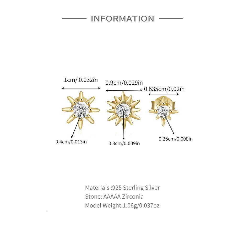 Aide 925 Sterling Silver 3pcs Set 2.5/3/mm Zircon Gold Plated Star Piercing Bar Stub Earring Women Minimalist Jewelry Party Gift