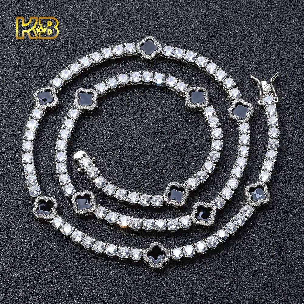 Women's Fashion INS Clover Enamel Tennis Chain Ice Cube VVS Moissaniteia Necklace Hip Hop Style Brass Jewelry Wholesale