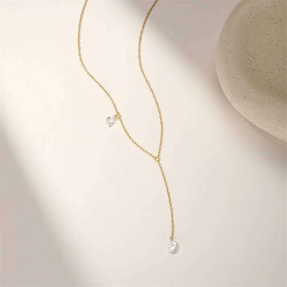 Aide 925 Sterling Silver Gold Color Zircon Pendant Necklaces for Women Long Tassel Design Clavicle Chains Necklace Collares