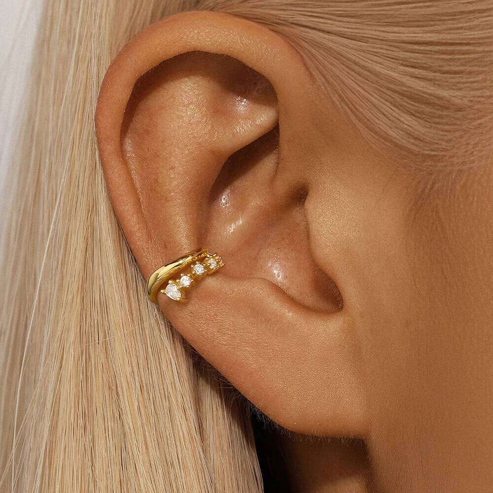 Aide 1Piece Multi Line Layer Clar Zirconia Ear Cuff 925 Sterling Silver Trendy Clip Earrings For Women Girls Fine Jewelry Gift