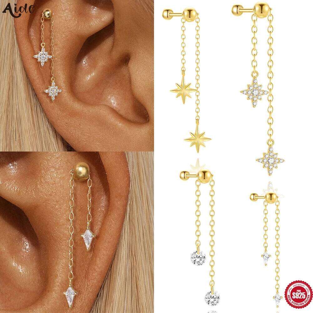 Aide 925 Sterling Silver Piercing Chain Earrings for Women Fashion Cartilage Helix Drawable Tassels Ear Bone Studs Jewelry
