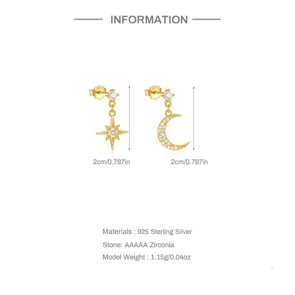 Aide 925 Sterling Silver Barbell Cute Auricular Bridge Earring Moon Star Zircon Transversal Women Body Piercing