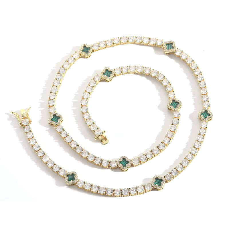 BES Fashion Hip-Hop 8mm Lucky Tennis Chain Iced VVS Moissanite Gold-Plated Necklace Men's Anniversary Jewelry