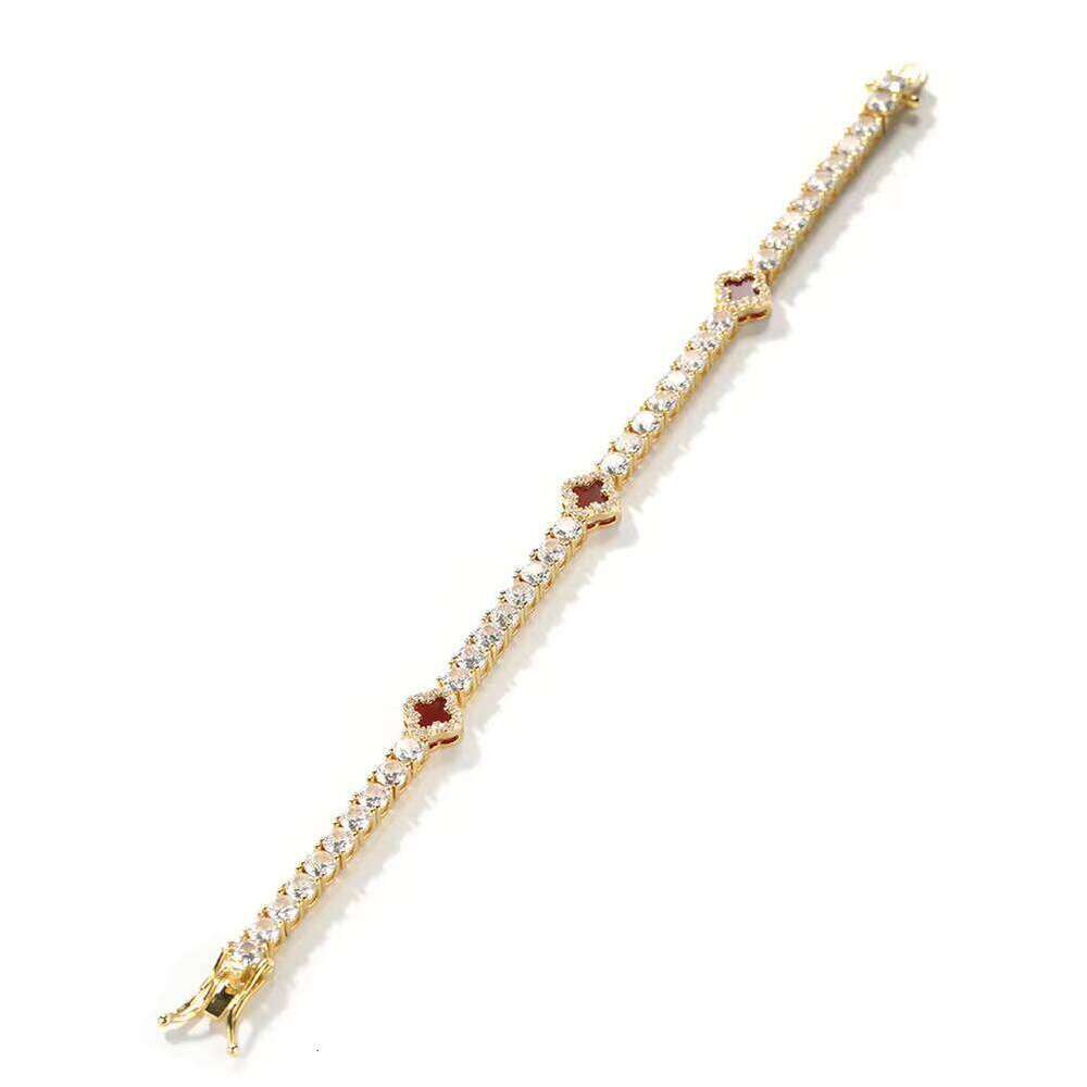 VVS Moissanite New Arrival Party Accessories Full Iced Out Pearlescent 4mm Straight Pull Red Clover Necklace Agate Rhodium Plated Fashion Tennis Chain