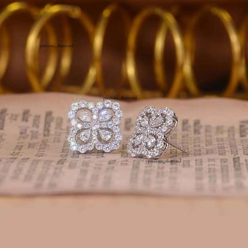 Fashion Jewelry Lucky Clover Charm S925 Sterling Silver 5A Water Drop VVS Moissaniteia Women's Stud Earrings