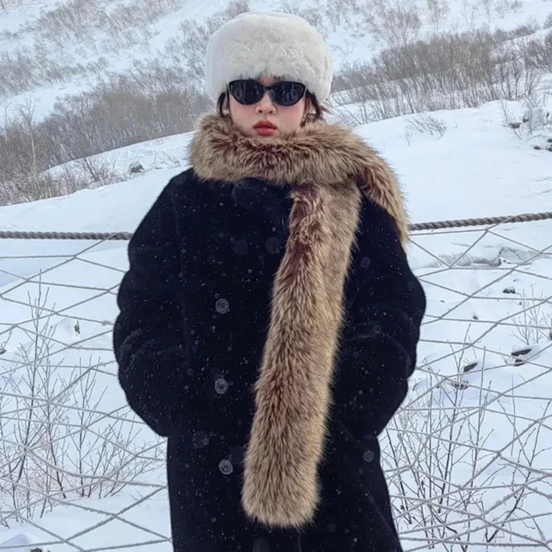 Faux Fox Fur Scarf Women Men Winter Warm Thickened Lengthened Long Scarf Neck Fur Collar Dress Cape Sexy Party Dress Shawls 251225