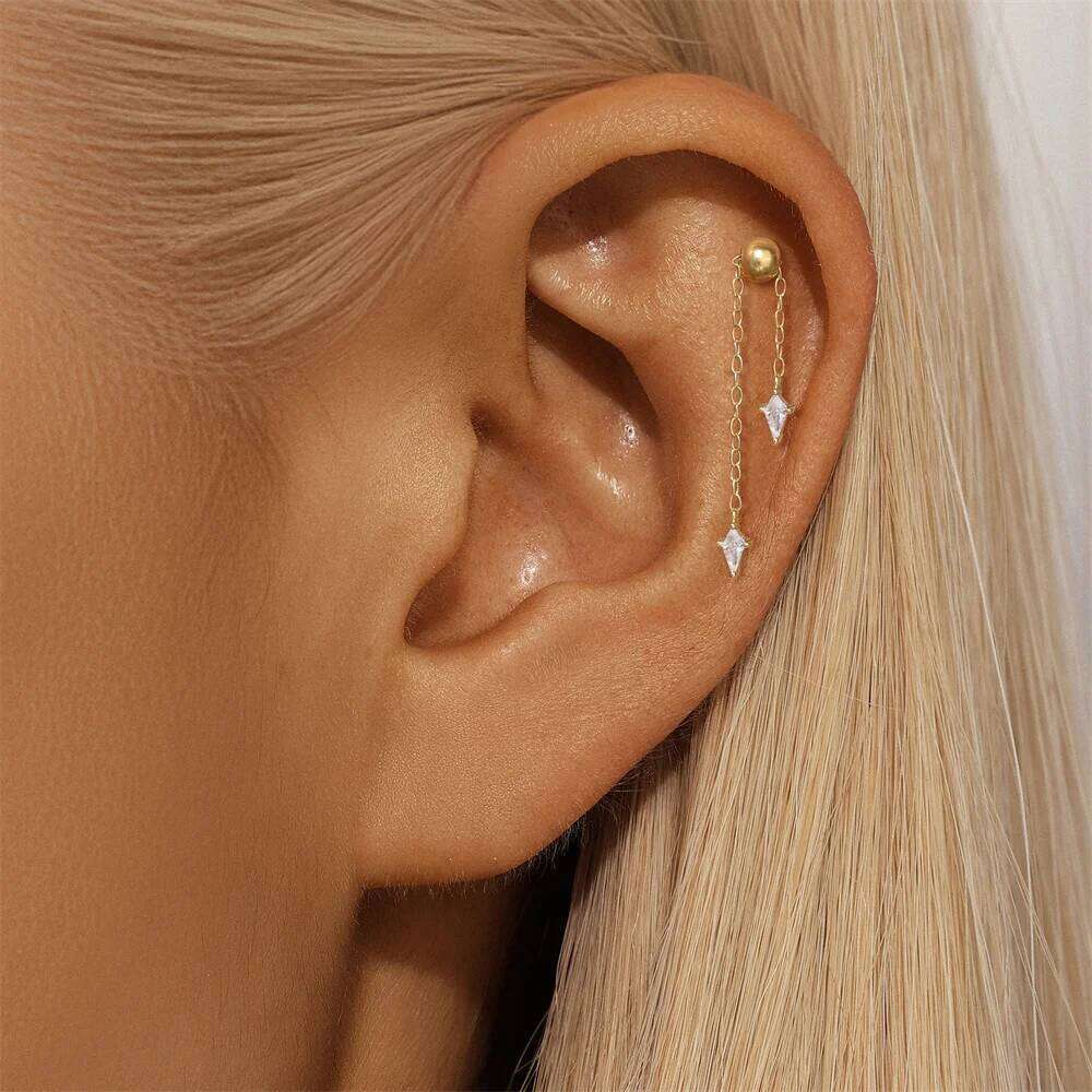 Aide 925 Sterling Silver Piercing Chain Earrings for Women Fashion Cartilage Helix Drawable Tassels Ear Bone Studs Jewelry