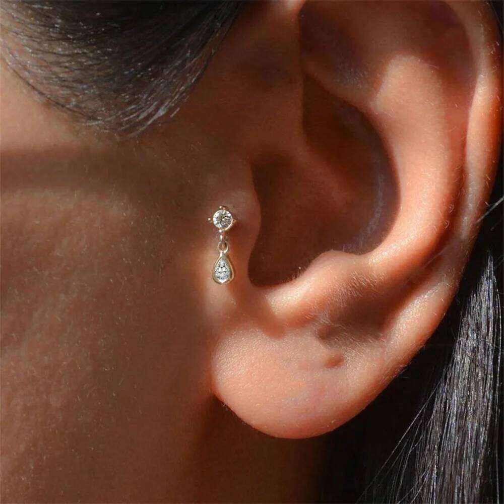 Aide 925 Sterling Silver 1pc Geometry Multi Piercing Stud Earrings For Women K Gold Simple Elegant Tassel Jewelry Gift Pendiente