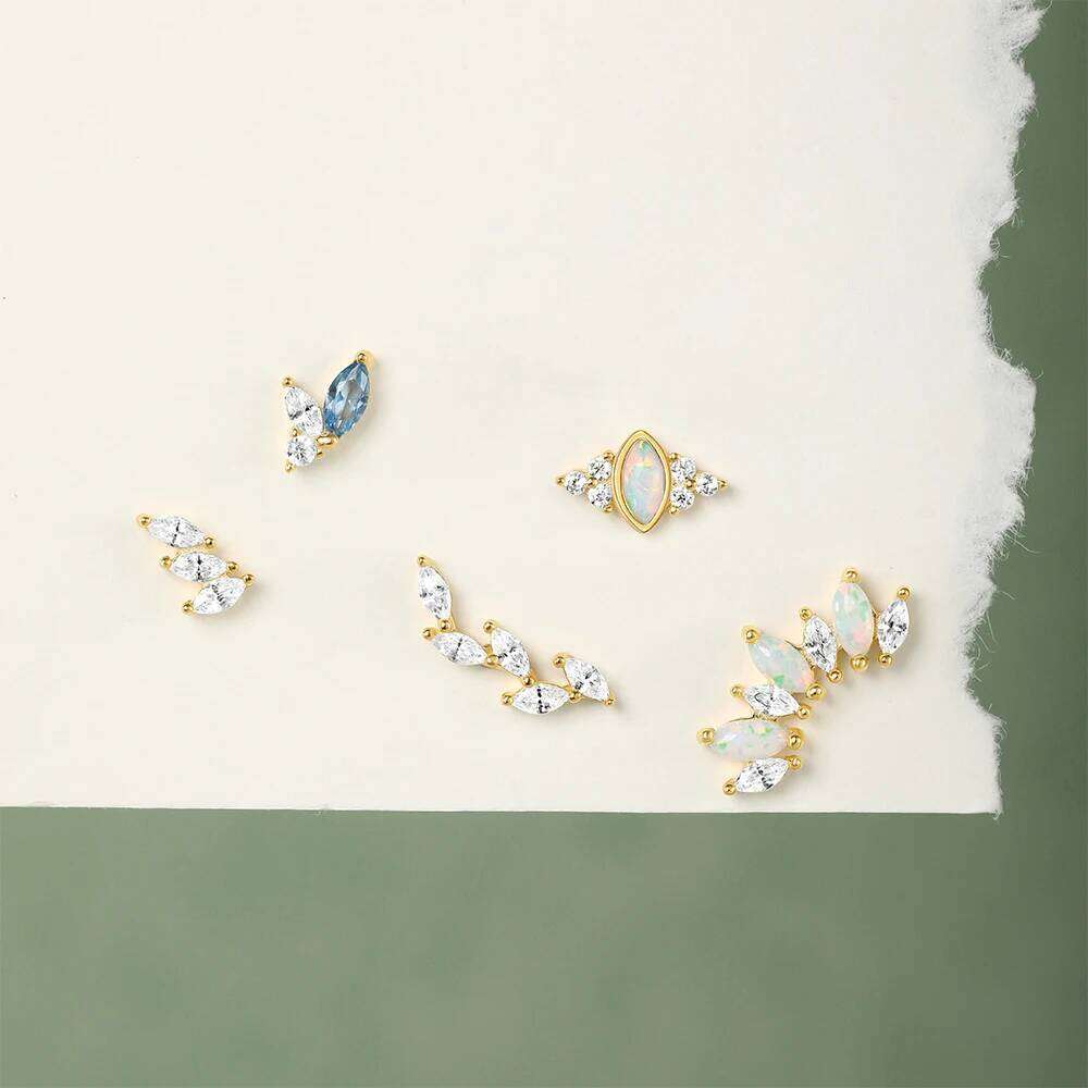 Aide Opal Stars Moon Stud Earrings For Women 925 Sterling Silver 18K Gold Flat Head Threaded Puncture Ear Bone Ins Fine Jewelry