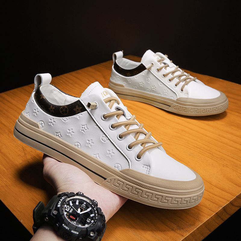 2026 Premium Genuine Leather Men's Footwear, Versatile Lace-Up Casual Shoes for All Seasons, Soft Cushioned White Fashion Sneakers