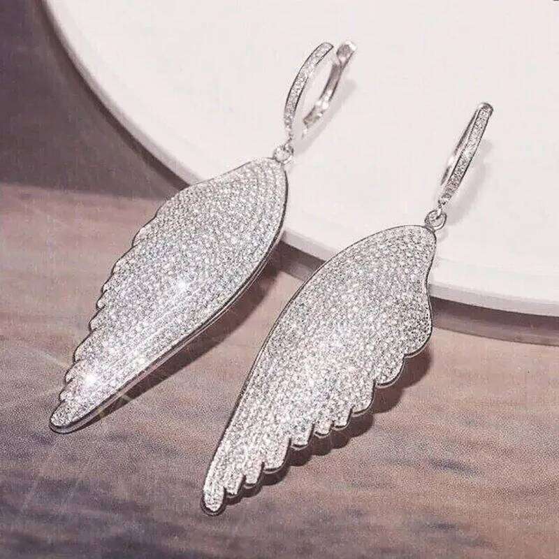 Huitan Sparkling Angel Wing Earrings with Brilliant Zirconia Female Exquisite Exaggerated Fashion Pendant Accessories Jewelry