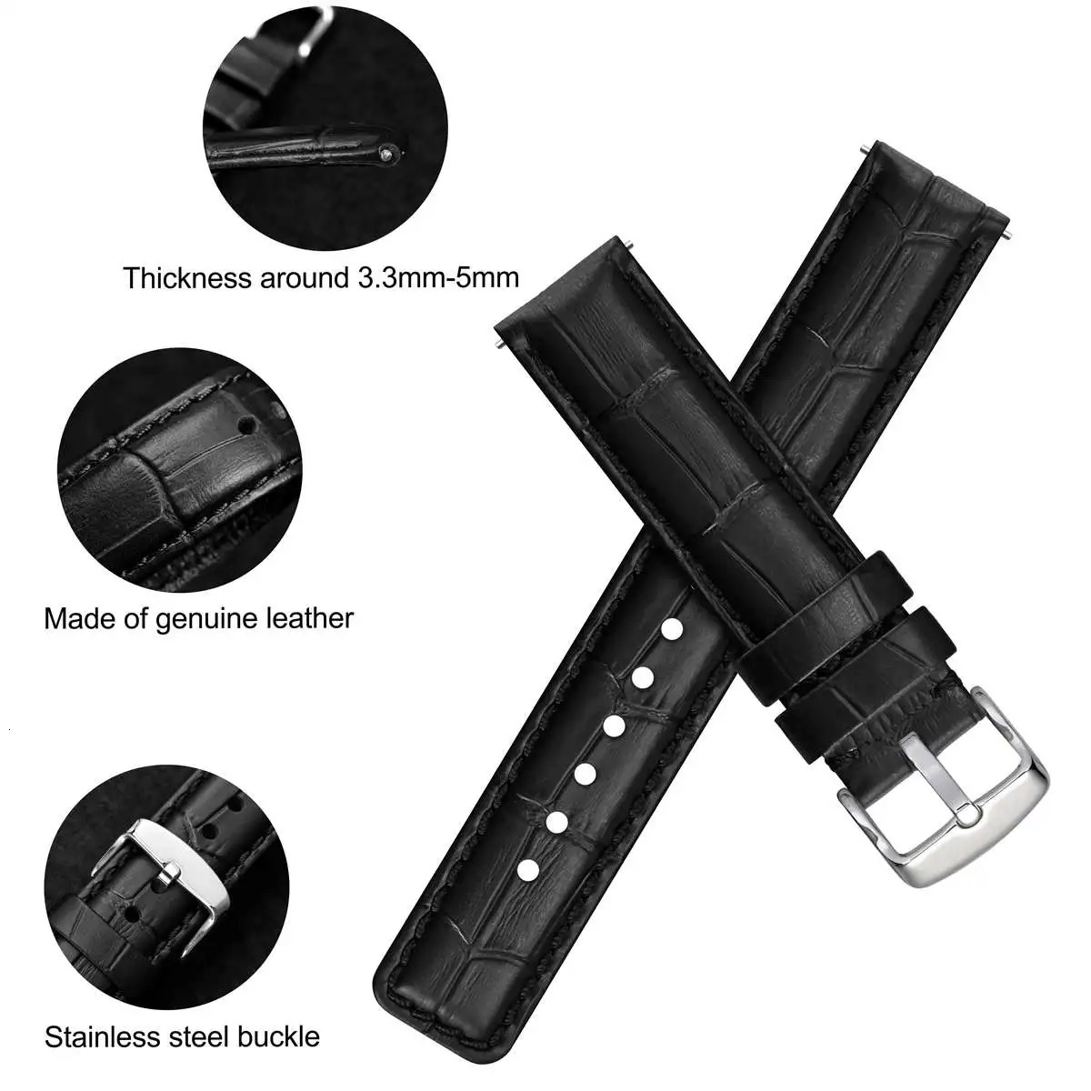 WOCCI Alligator Grain Leather Watch Strap 18mm 20mm 22mm 24mm Quick Release Classic Embossed Bracelet Replacement for Men251231