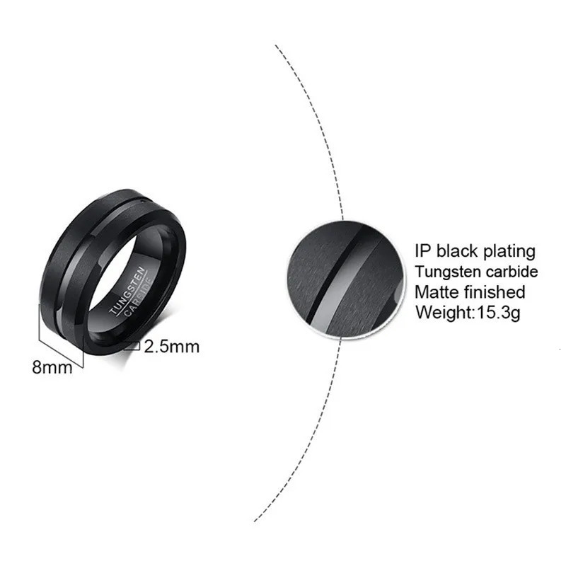 LETAPI Fashion 8mm Black Tungsten Carbide Rings for Men High Quality Punk Vintage Wedding Male Jewelry Gifts 251230