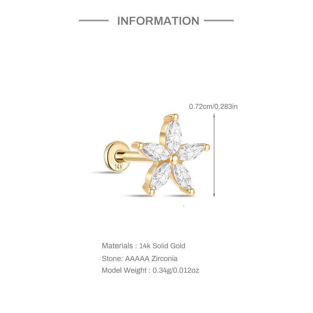 Aide 14k Solid Gold Star Pearl Zircon Piercng Earrings For Women Jewelry Small Mini Ear Bone Studs Birthday Party Gift Pendiente