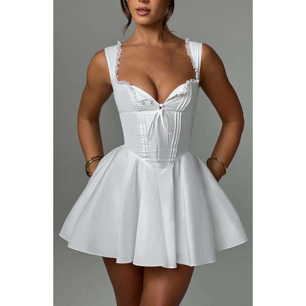 2026 New Sexy Lace Trim V-Neck European and American Style Solid Color Summer Camisole Dress for Women