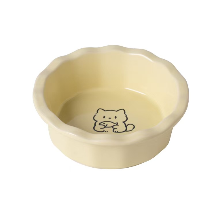 H2076 Ceramic Cat Bowl - Silicone Anti-slip and Anti-tumble Design