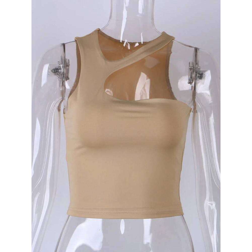 Cut Out Sexy Crop Off Shoulder Solid 2024 Skinny Sport Short Women Tank Irregular Summer Tube Tops