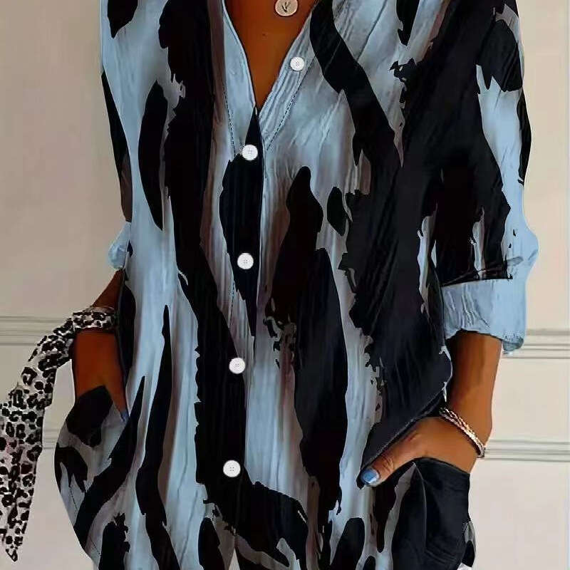 2026 Foreign Trade Cross-Border New Clothing Casual V-Neck Long Sleeve Pullover Regular Digital Print Women's Top T-Shirt