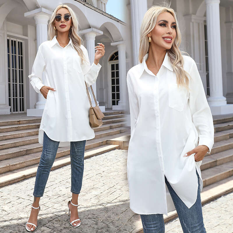 2026 Cross-Border European and American Trade Women's Autumn New Solid Color Casual Elegant Long Sleeve Shirt for Women