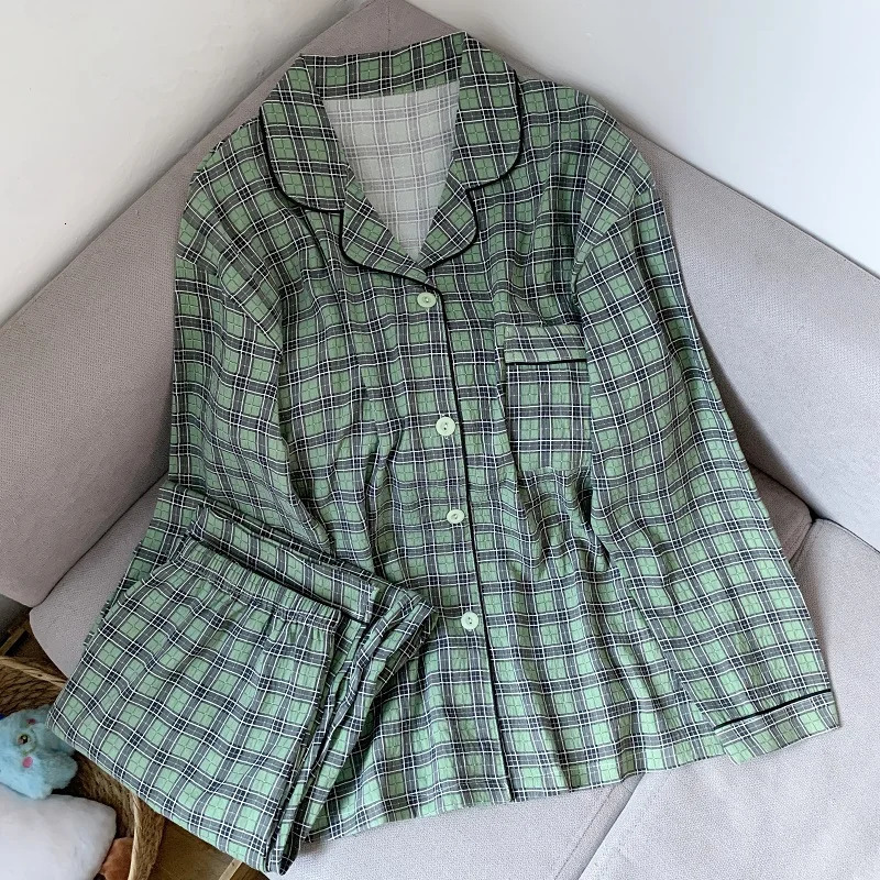 Plus Size Women Plaid Pajamas Set Kawaii Homewear Long Sleeve Two Piece Pajama Loose Sleepwear Outfit Year Gift 251231