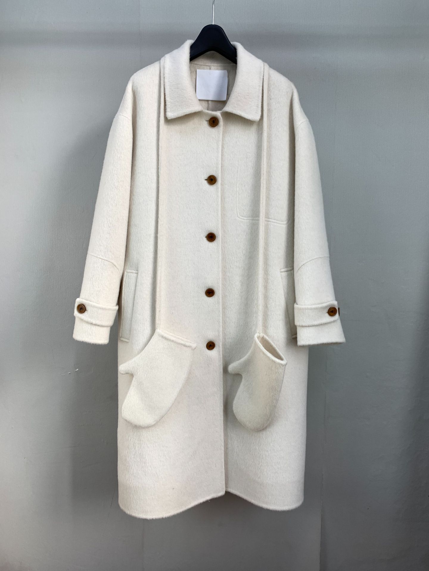Rabbit hair mulberry silk oat beige m double-sided woolen coat