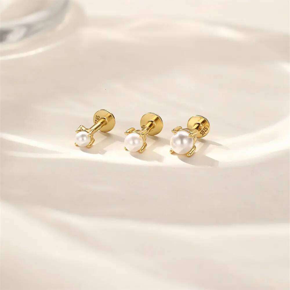Aide Minimalism 2-3-4mm Earrings 925 Silver Round Natural Pearl Ear Bone Flat Piercing Stud Fine Jewelry 1pc