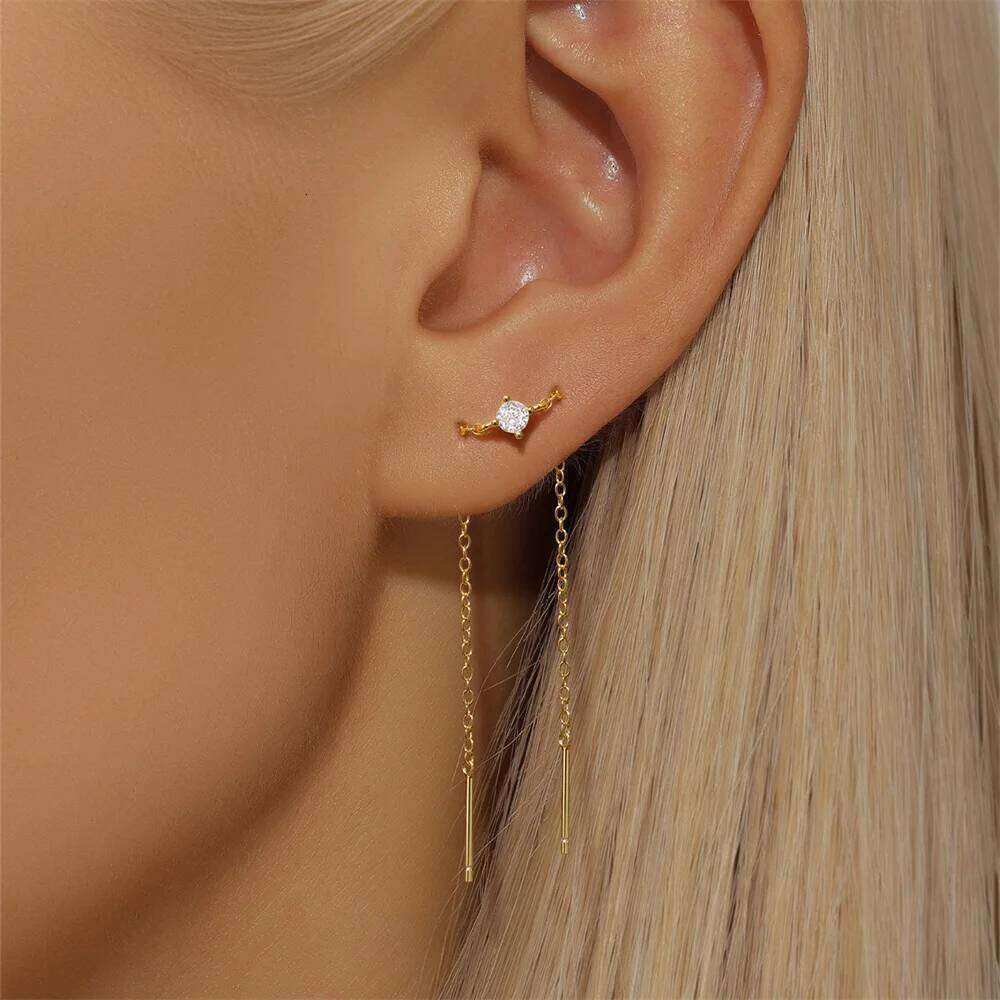 Aide 1 Piece 925 Sterling Silver Chain Line Design Piercing Stud For Women Simple Long Tassel Party Earrings Jewelry