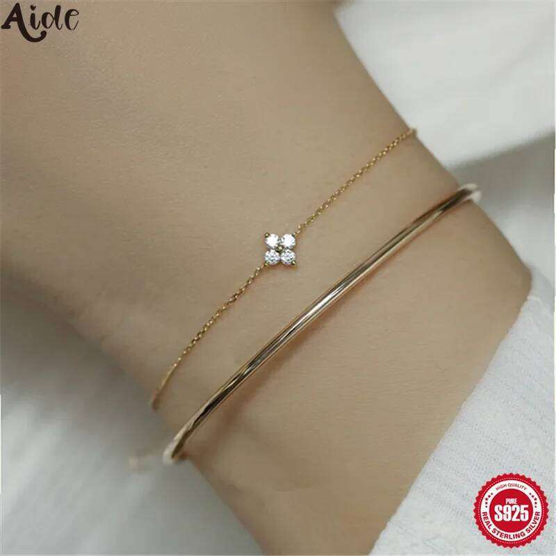 Aide Real S925 Sterling Silver Mini Zircon Flower Pendant Bracelet Chain for Women's Fine Jewelry Gifts Gold Bracelets Bangles