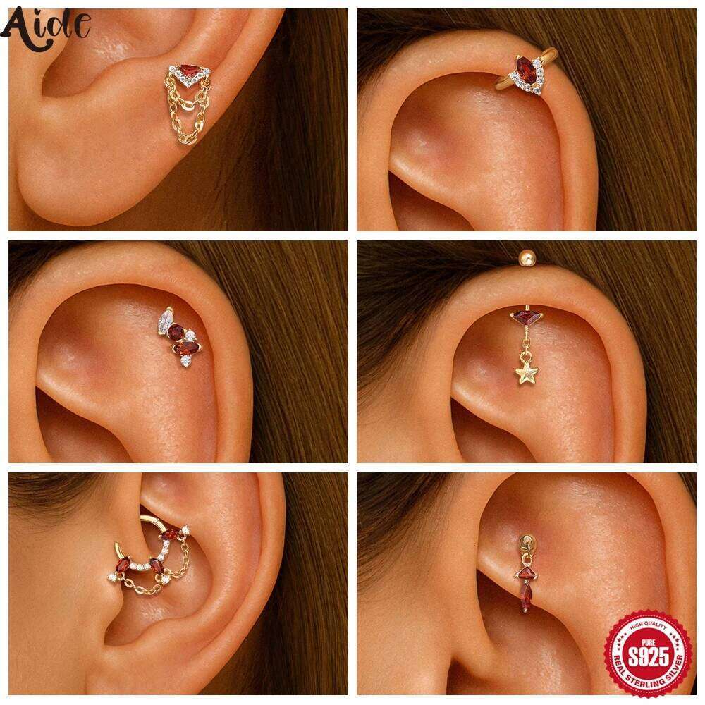 Aide Natural Garnet Earring 925 Sterling Silver Red Gemstone Lovely Post Earrings for Women Christmas Piercing Elegant Gift 1pc