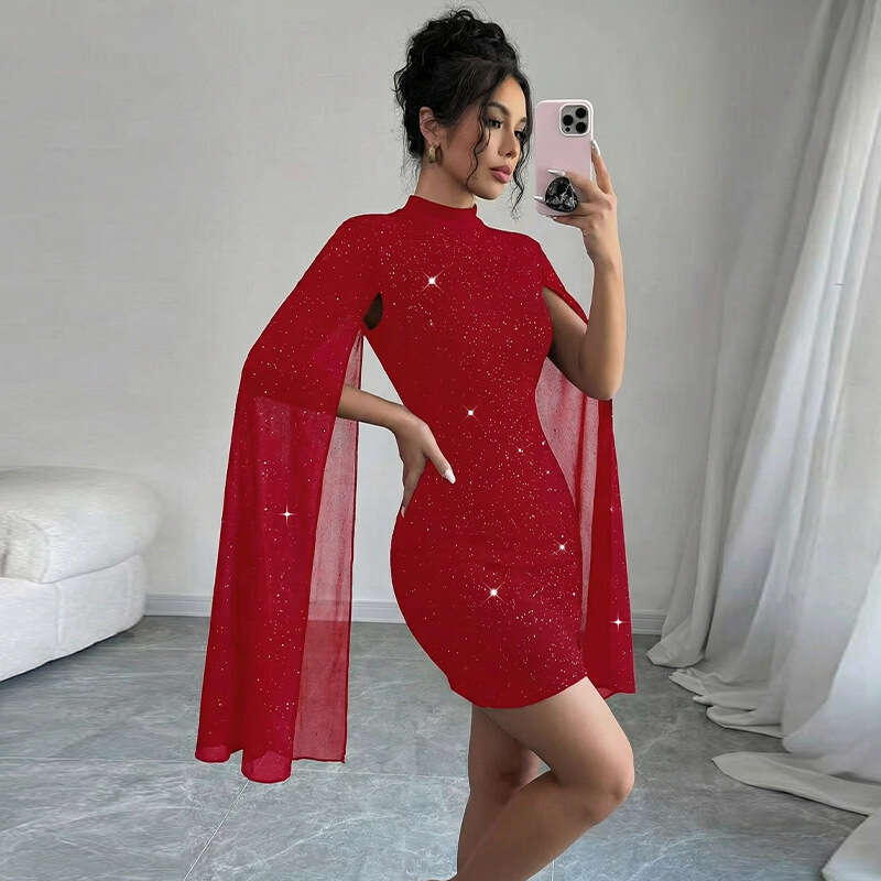 Cross-Border European and American Elegant Style Slim 2026 New Foreign Trade Women's Bodycon Stretch Midi Dress