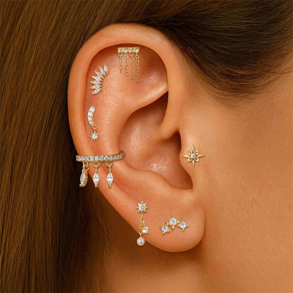 Aide Star Bow Earrings 925 Sterling Silver Multi-layer Chain Wedding Party Ear Studs Gift For Mom Daughter Christmas Pendientes