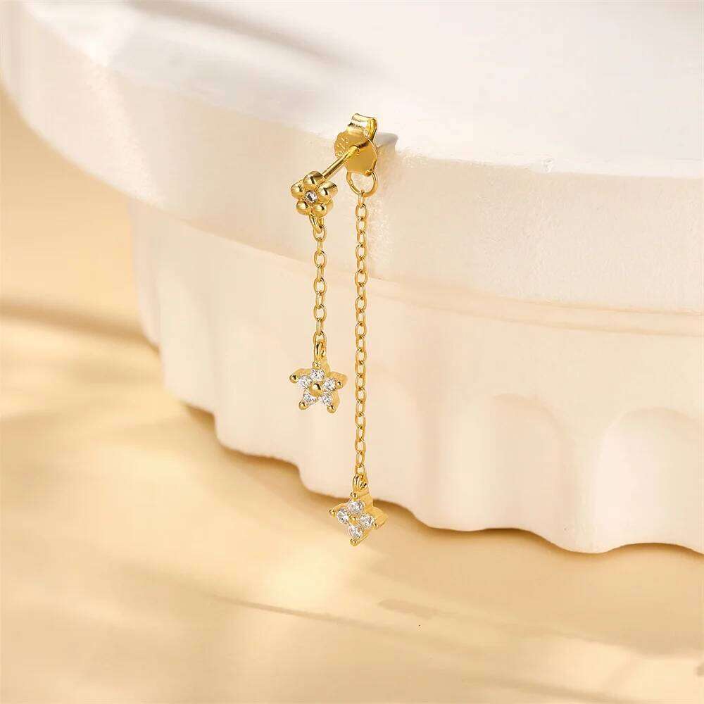 Aide 925 Sterling Silver Single 1pc Long Chain Tassel Stud for Women Shining Zircon Dangle Earring Wedding Gifts Brincos